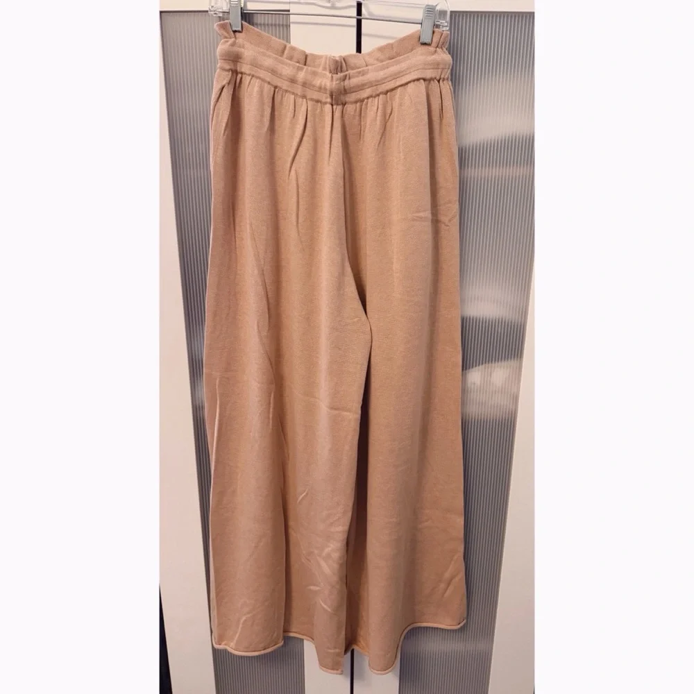 NWOT Lunya Cozy Cotton Silk Nutmeg Neutral Knit Drawstring Wide Leg Pants Size M - Picture 6 of 13